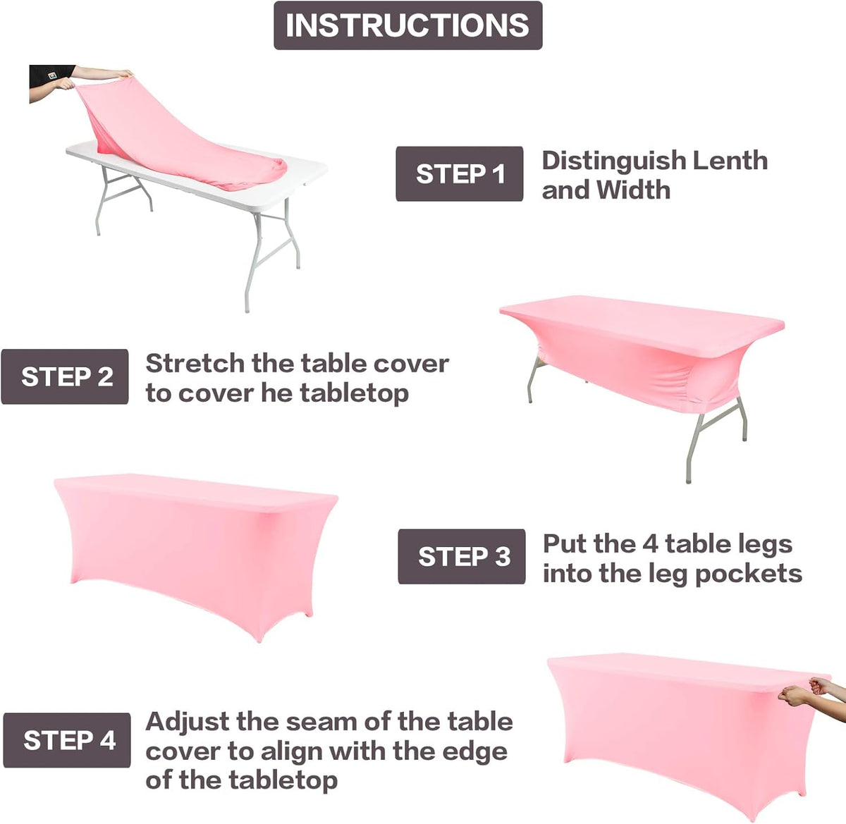 IVAPUPU 6FT Table Cloth for Rectangular Fitted Events Stretch Pink Table Covers Washable Cover