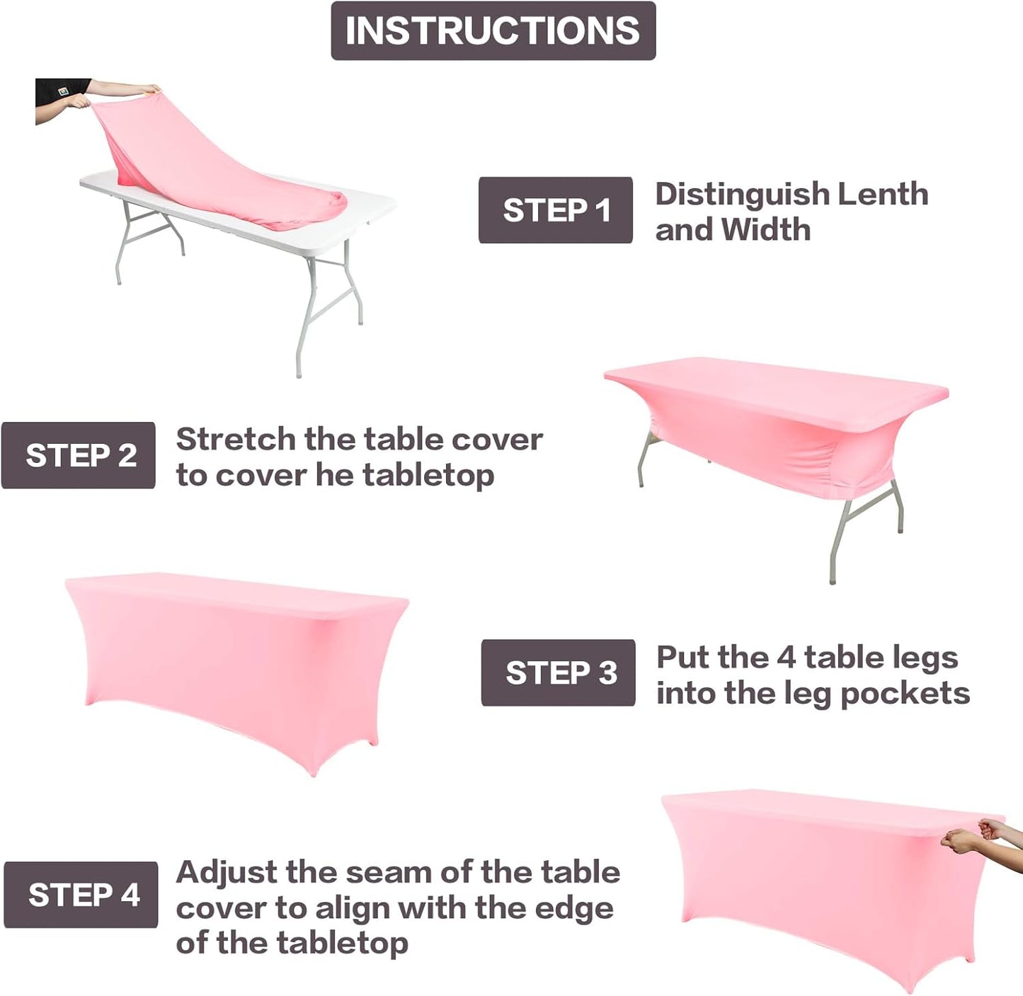 IVAPUPU 2 Pack 8FT Table Cloth for Rectangular Fitted Events Stretch Pink Table Covers Washable