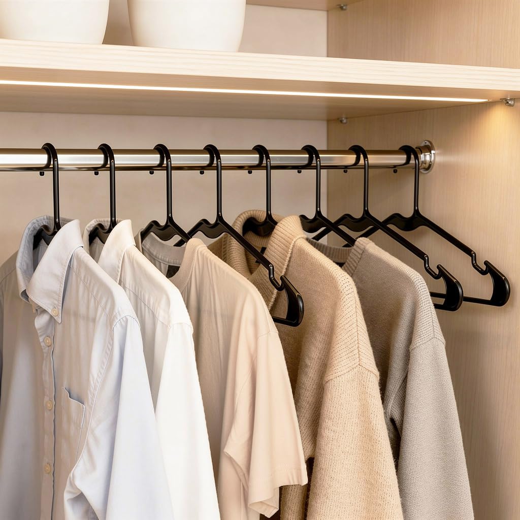 Amazon Basics Space Saving Plastic Clothes Hangers, Sturdy Closet Organizer for Shirts and Jackets