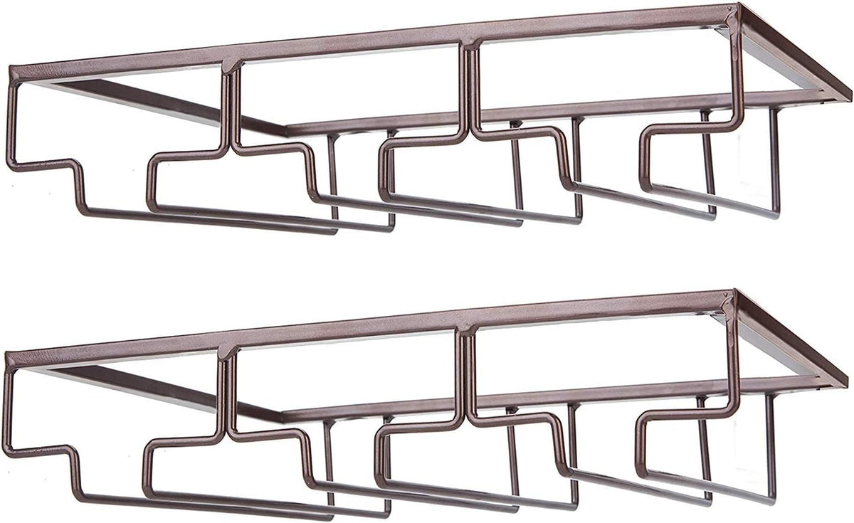 Wine Glass Rack - Under Cabinet Stemware Wine Glass Holder Glasses Storage Hanger 2 Pack Metal