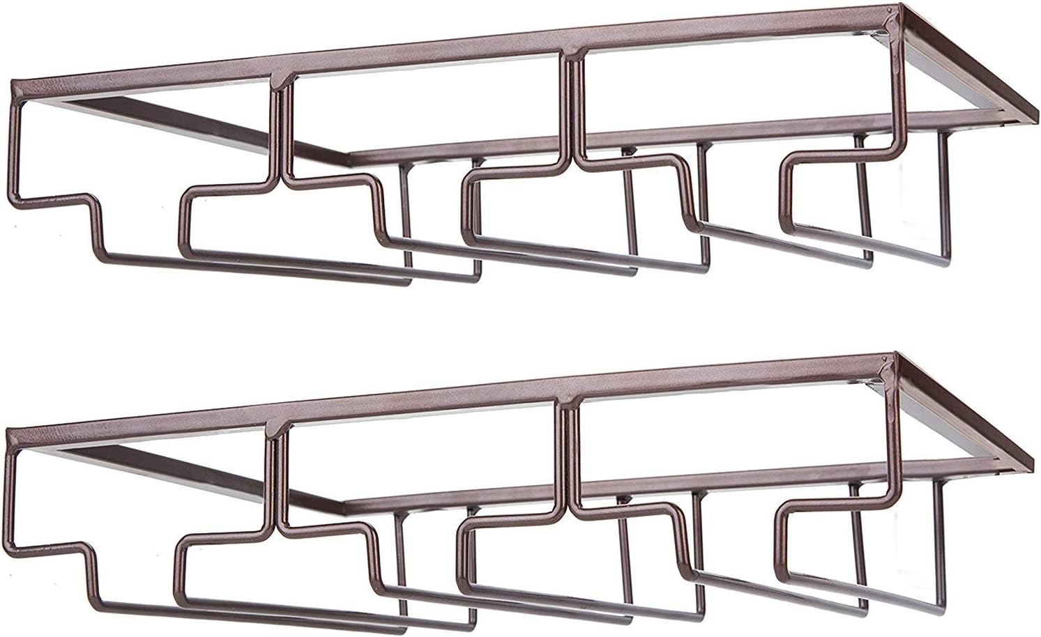 Wine Glass Rack - Under Cabinet Stemware Wine Glass Holder Glasses Storage Hanger 2 Pack Metal