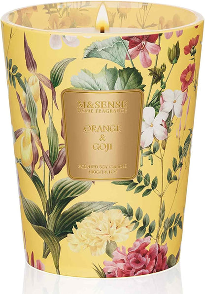 M&SENSE Orange Goji Scented Natural Soy Wax Candle, 14.1oz 60 Hours Long Lasting Slow Burning