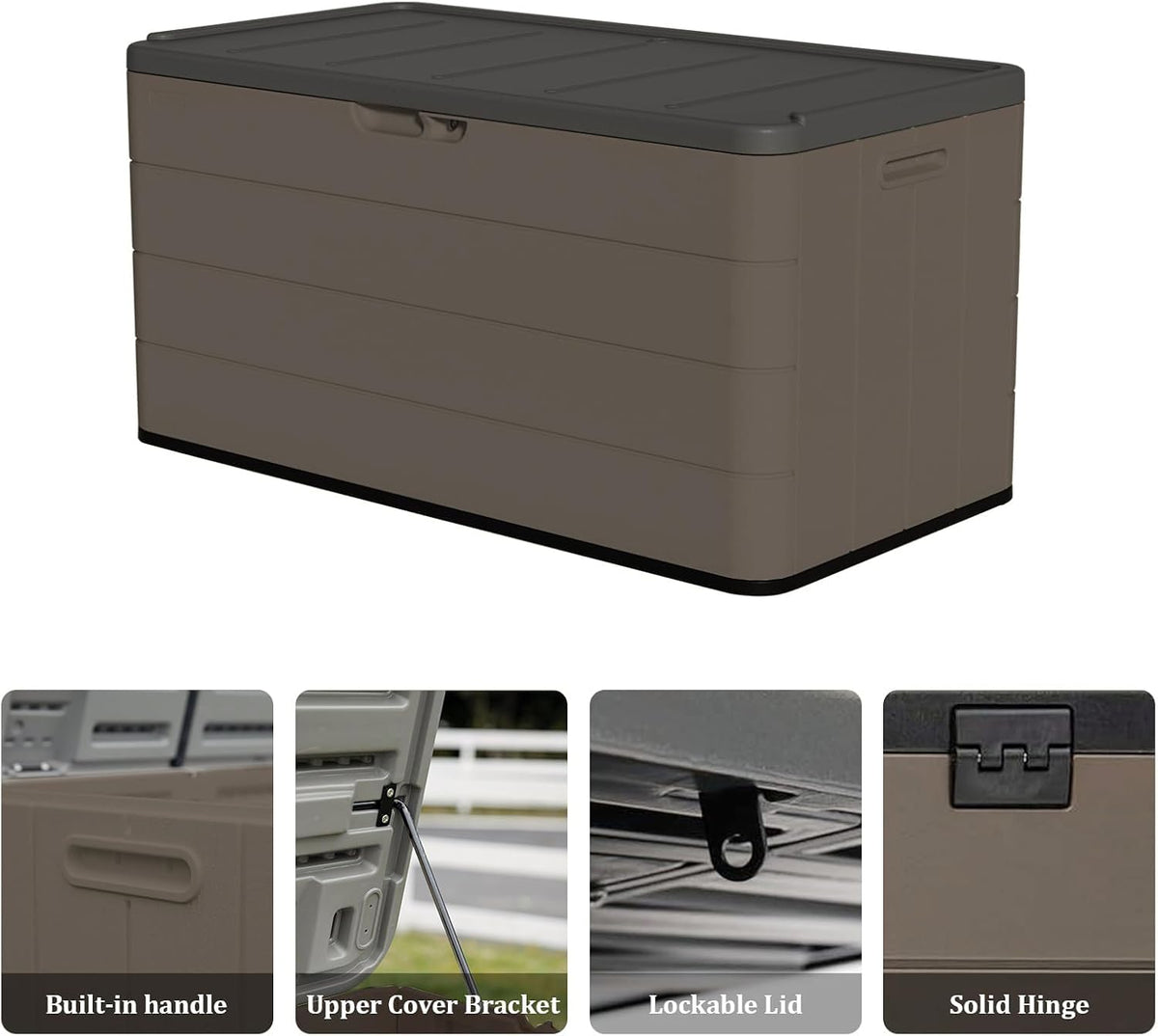 ZZM 110 Gallon Outdoor Deck Box with Wheels, Waterproof Resin Storage Cabinet for Patio Cushion and