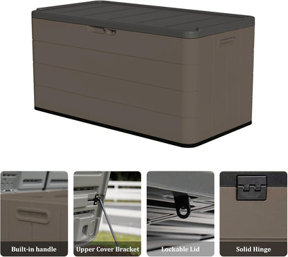 ZZM 110 Gallon Outdoor Deck Box with Wheels, Waterproof Resin Storage Cabinet for Patio Cushion and