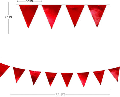 Red Party Decorations Triangle Pennant Banner Flag Dark Red Metallic Fabric Bunting Garland for