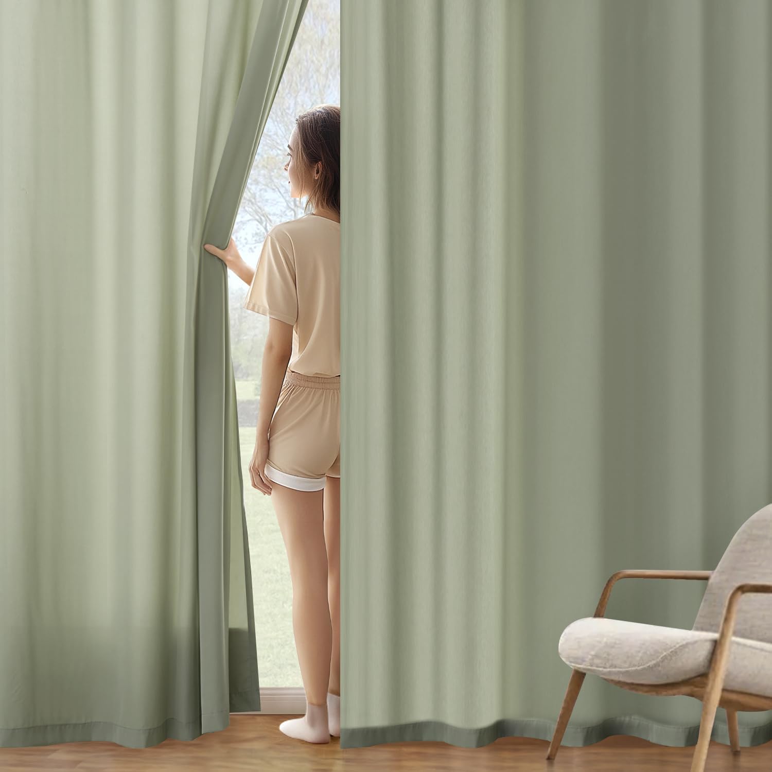 MIULEE Sage Green Privacy Sheer Curtains That Let Light in 72 Inches Long Non-See-Through Semi
