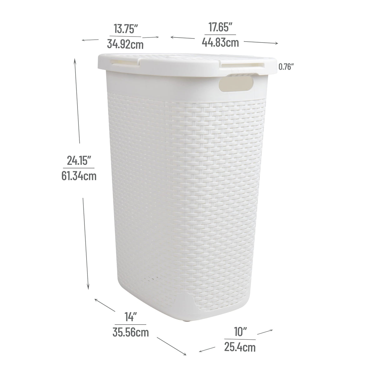 Mind Reader Slim Laundry Hamper with Lid, 60L Tall Clothes Basket, Narrow Tapered Design for