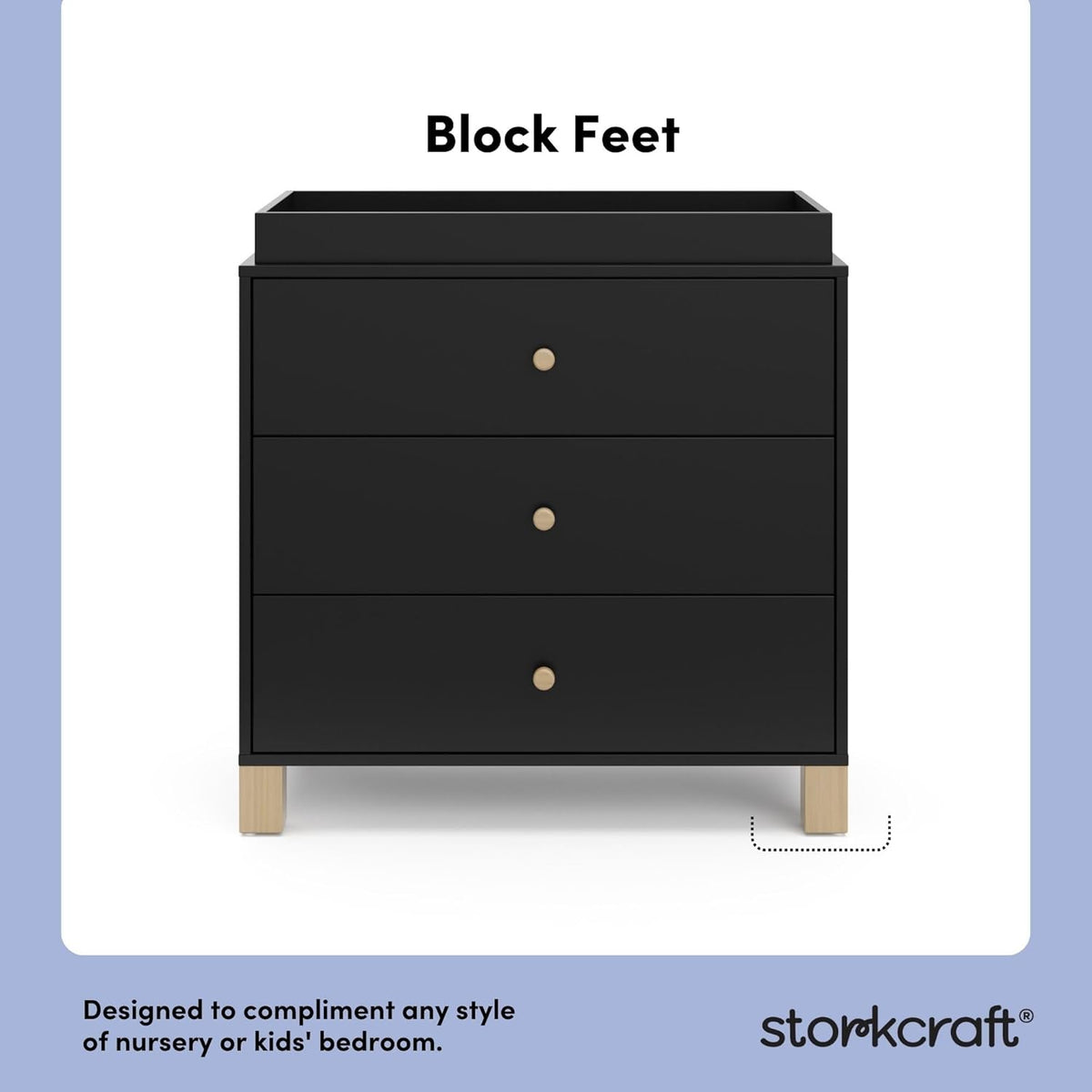 Storkcraft California 3-Drawer Chest with Removable Changing Topper (Black with Driftwood)