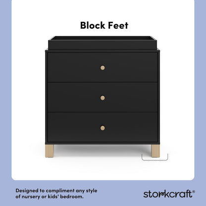 Storkcraft California 3-Drawer Chest with Removable Changing Topper (Black with Driftwood)