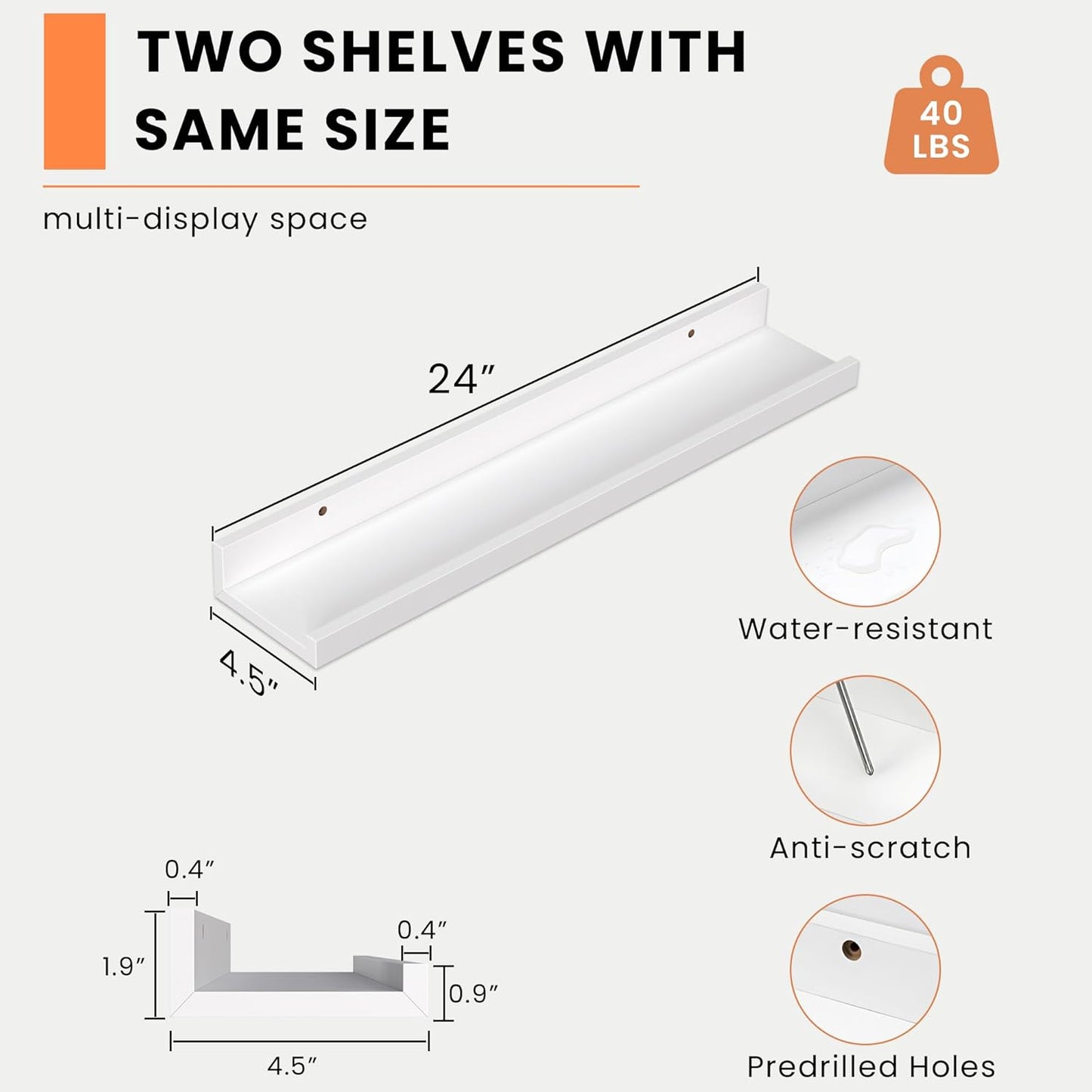 Heimlove Picture Ledge Shelf, Floating Shelves Set of 2, 24 Inches Picture Shelf for Wall with