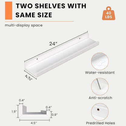 Heimlove Picture Ledge Shelf, Floating Shelves Set of 2, 24 Inches Picture Shelf for Wall with