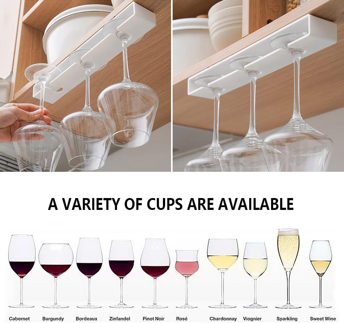 4 Pack Wine Glass Holder,Wine Glass Rack Punch-free Under Cabinet Wine Glass Holder Hanging Plastic