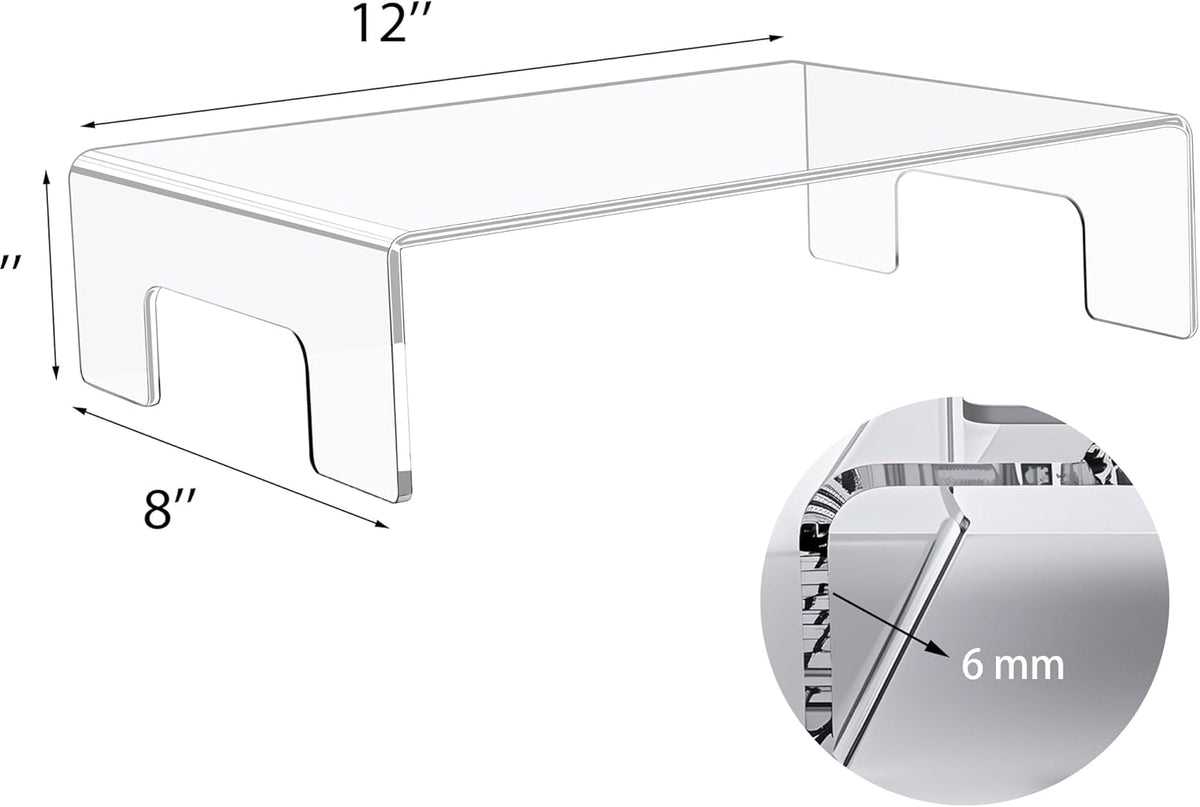 Jusalpha 6mm Thickness Clear Acrylic Display Riser with Tray Handles For Laptop, Notebook, Retail