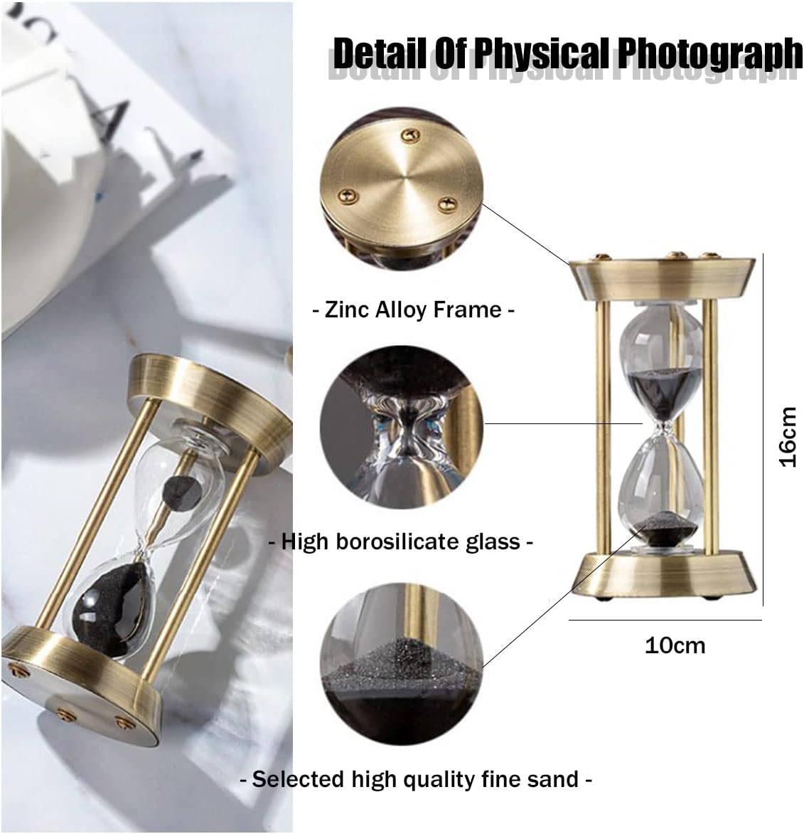 Sanduhr 15 Minuten,Hour Glass,360°-Drehung Metal Vintage Hourglass,Hourglass Decor,for Home