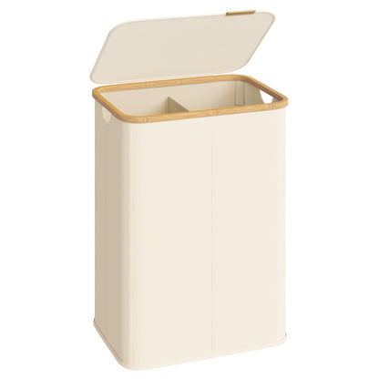 SONGMICS Laundry Hamper, Laundry Basket with Lid, Foldable Storage Basket, Bamboo Frame, for