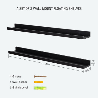 Black Floating Shelves for Wall 24 Inch Wall Shelves with Lip Modern Picture Ledge Shelf Wall Mount