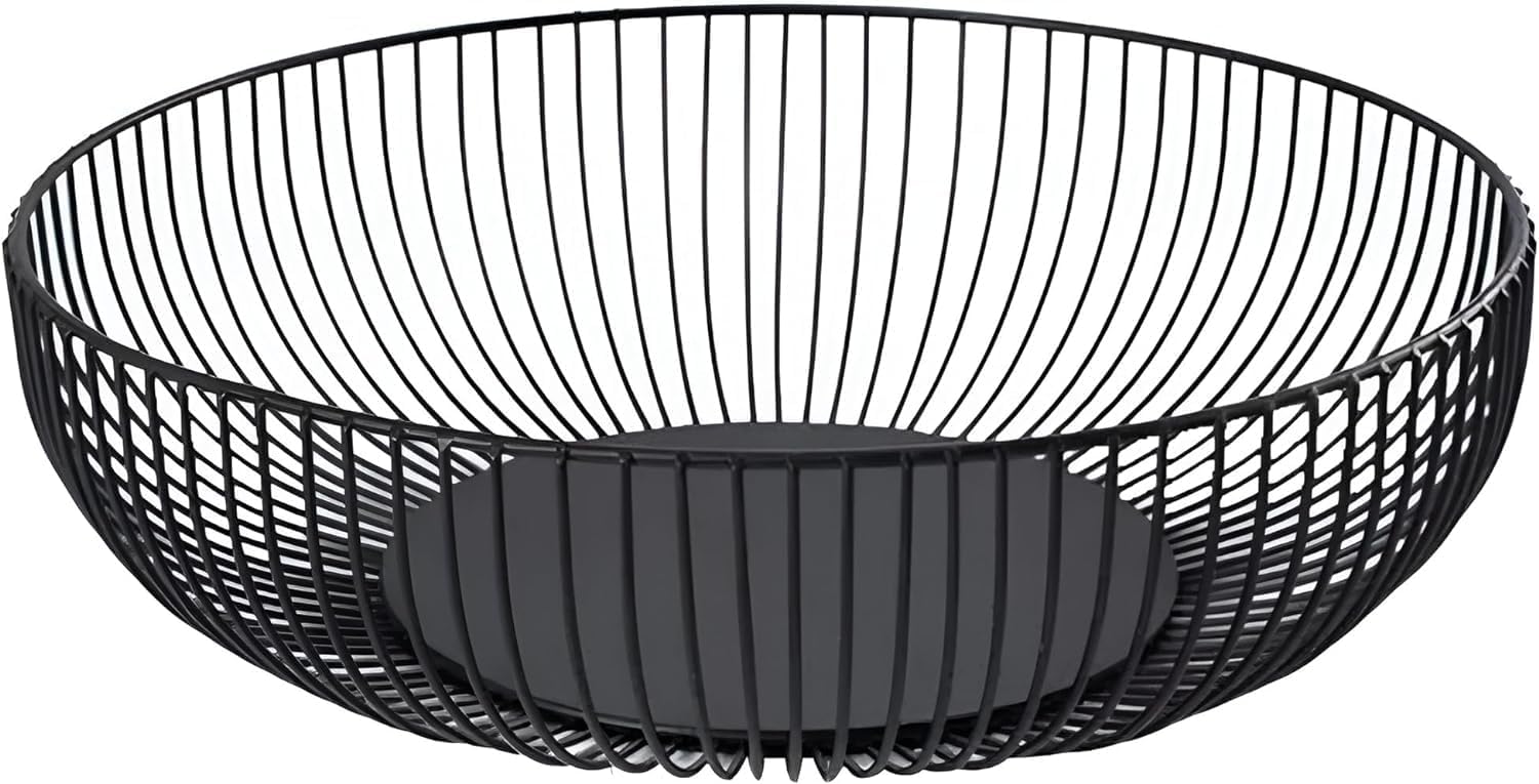 Fruit Bowl for Kitchen Counter, Black Wire Fruit Bowl, Metal Countertop Fruit Basket, 11 Inches