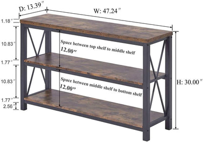 BON AUGURE Industrial Sofa Console Table for Entryway, 3 Tier Foyer Table for Hallway, Rustic Hall