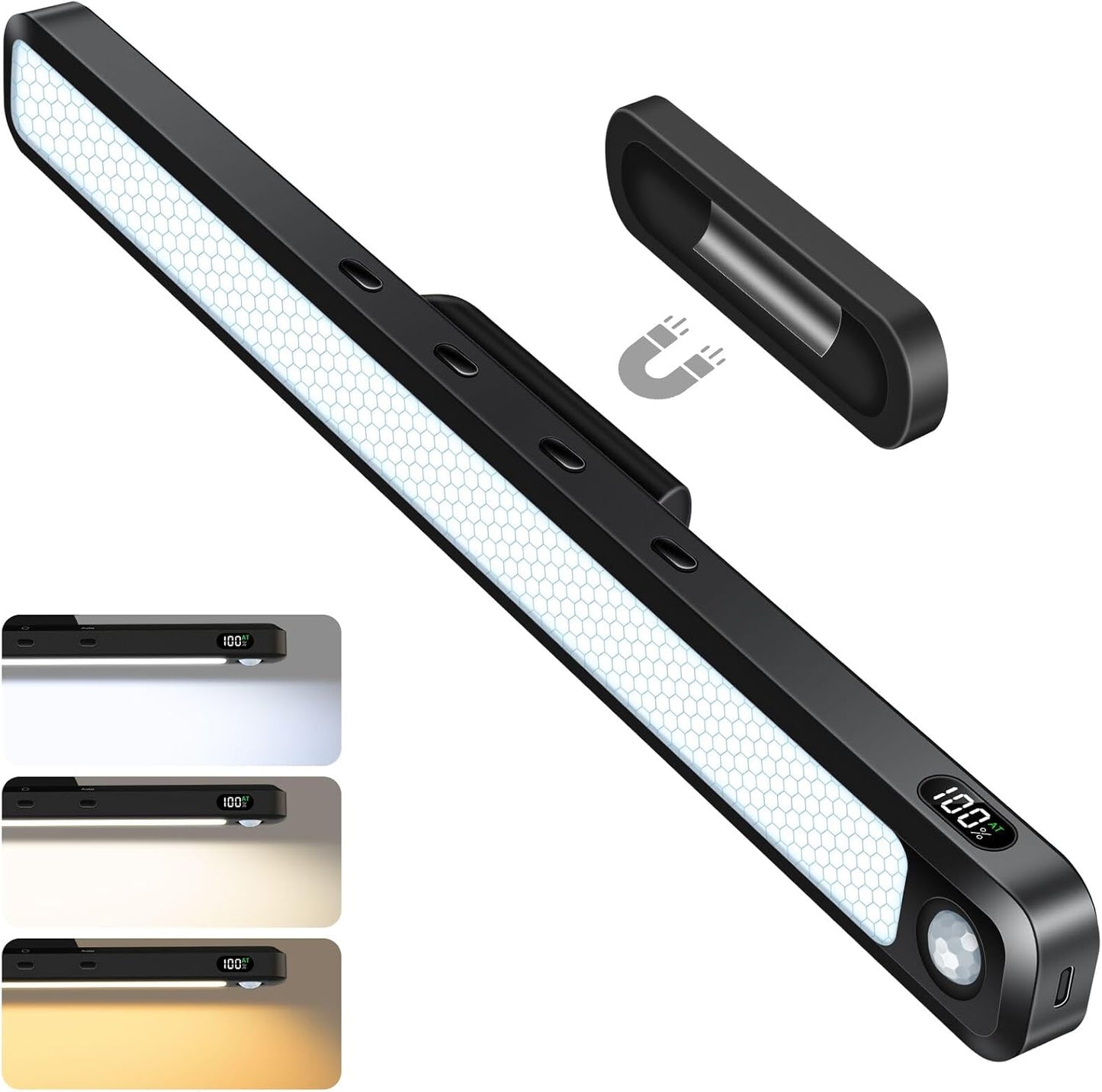 Ferswe 5W Motion Sensor Magnetic Light Bar, 2500mAh Rechargeable Under Cabinet Lighting with