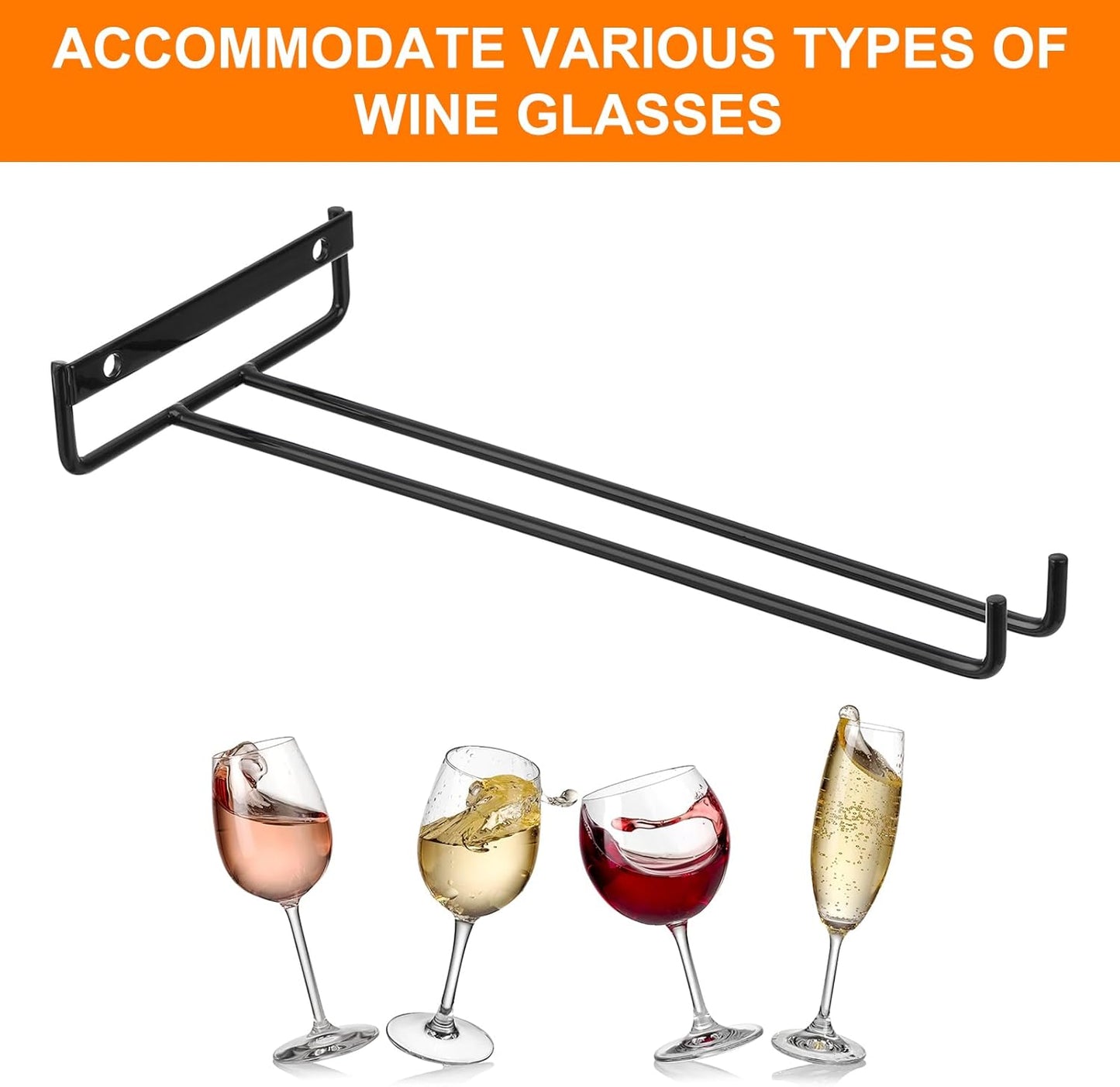 uxcell 5Pcs Wine Glass Rack, 10.43 Inch Iron Wine Glasses Rack Under Cabinet Stemware Rack - Wall