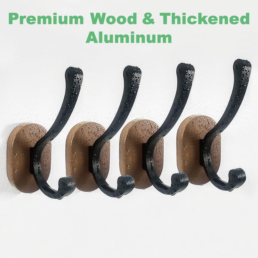 Wall Hooks for Hanging Coats - 4 Pack Coat Hooks Wall Mounted, Wood Coat Hooks for Wall, Bussdis