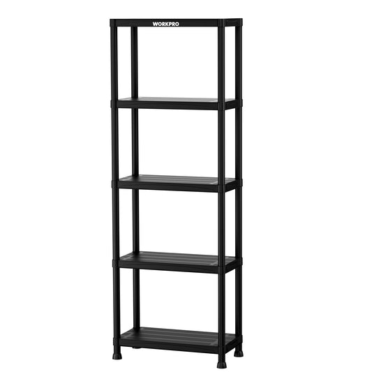 WORKPRO 5-Tier Plastic Storage Shelves, 500lb Capacity Shelving Unit, 67.1" H x 23.9" W x 12" D