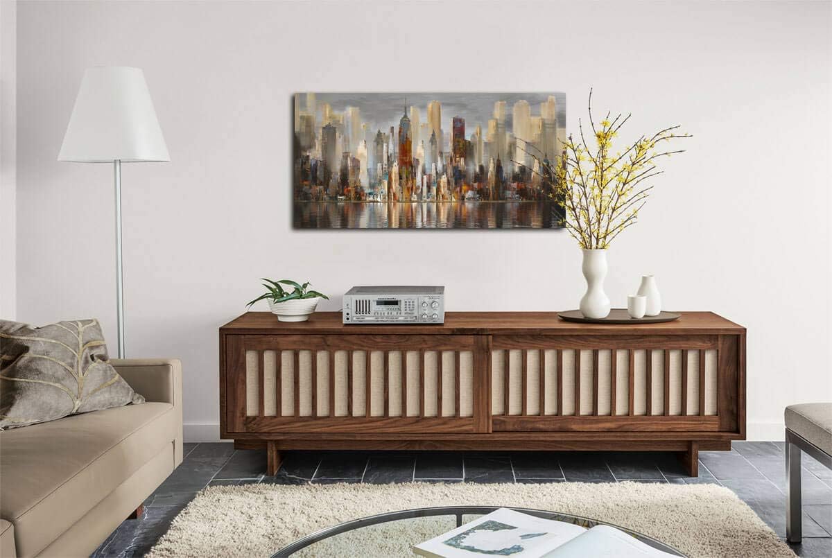 Framed Wall Art Large Cityscape New York Wall Decor Canvas Prints Abstract Brown City Theme