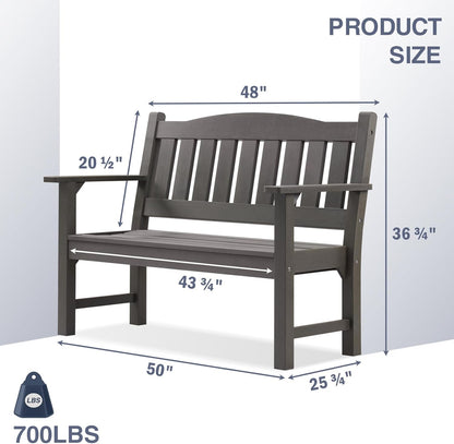 Psilvam 2-Person Outdoor Memorial Bench, All-Weather Poly Lumber Garden Bench, Rot-Resistant