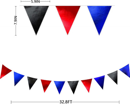 Navy Blue Red Black Party Decorations Metallic Fabric Triangle Pennant Banner Flag Bunting Garland