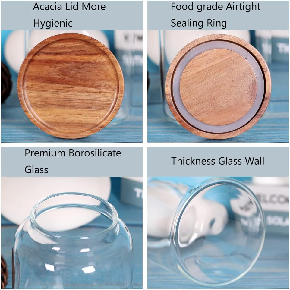 Large Glass Food Canisters, 93 FL OZ(2750ml) Kitchen Serving Stoarge Container with Airtight Wooden