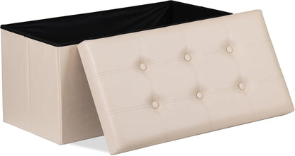 SUPER DEAL Folding Storage Ottoman Bench, 30 Inches Footrest Storage Bin with Padded Seat, Entryway