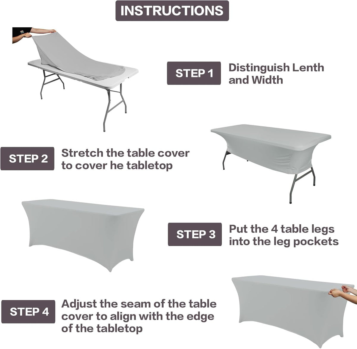 IVAPUPU 2 Pack 8FT Table Cloth for Rectangular Fitted Events Stretch Grey Table Covers Washable