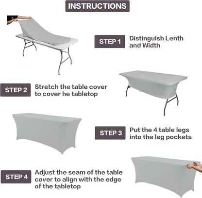 IVAPUPU 2 Pack 8FT Table Cloth for Rectangular Fitted Events Stretch Grey Table Covers Washable