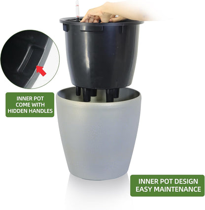 Dexceder 13x12 Self Watering Planter with Wheels Indoor Outdoor, Inner Pot Design, Thickened Large