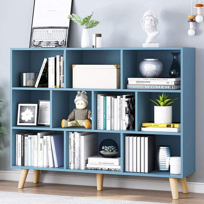 IOTXY Wooden Open Shelf Bookcase - 3-Tier Floor Standing Display Cabinet Rack with Legs, 10 Cubes