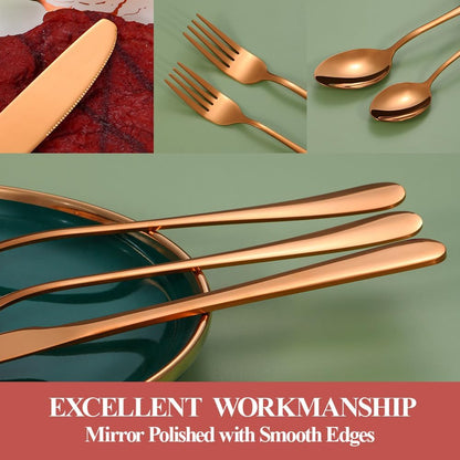 40 Pcs Rose Gold Silverware Set for 8, Food Grade Stainless Steel Flatware Set, Eating Utensils