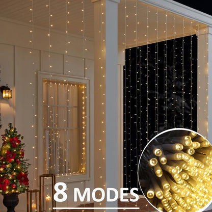 Solhice LED Curtain Lights Outdoor 30ft x10ft, 720 LED Plug in Hanging String Lights Indoor