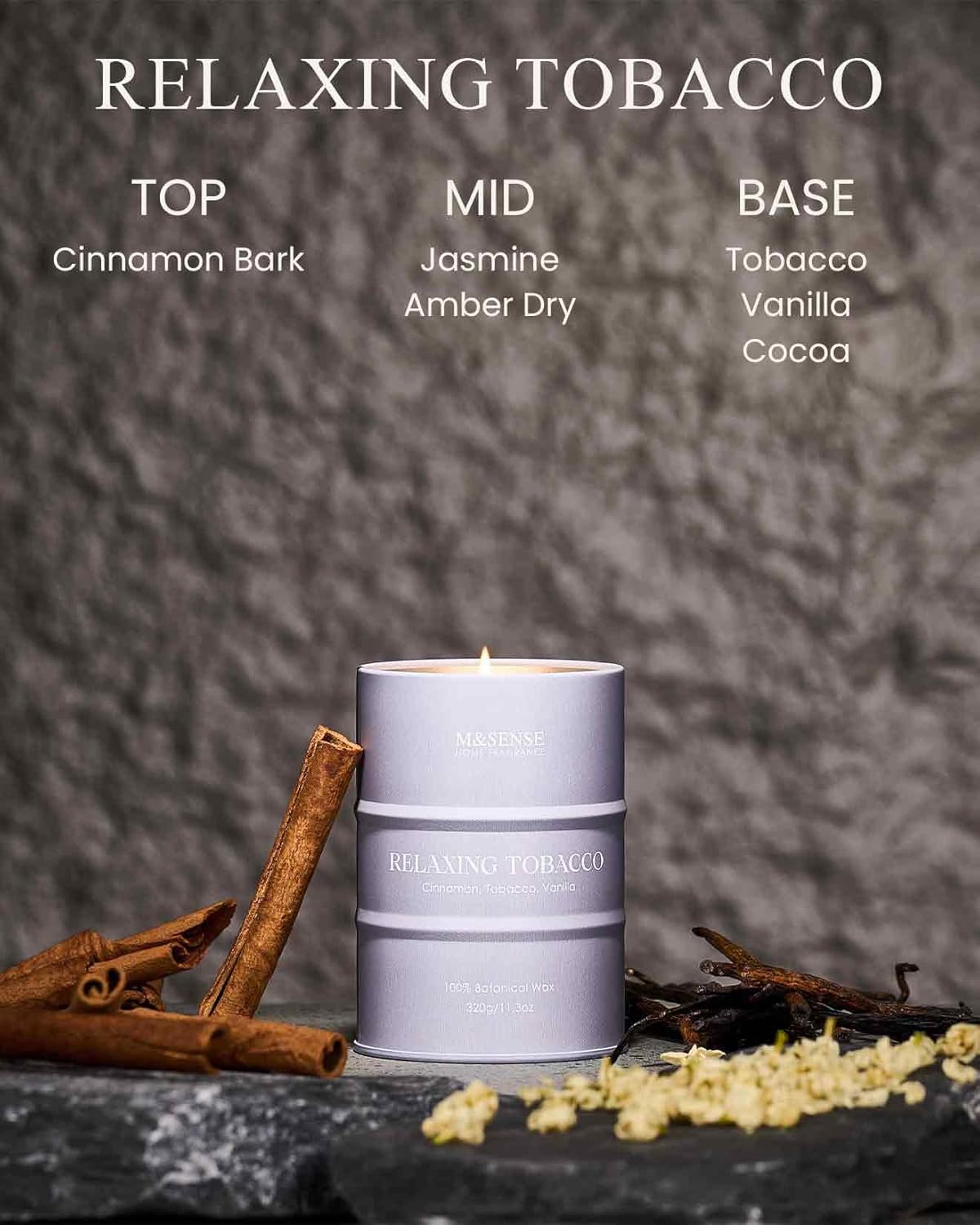 M&SENSE Tobacco Scented Candles Natural Non Toxic, Aromatherapy Candle for Stress Relief Meditation