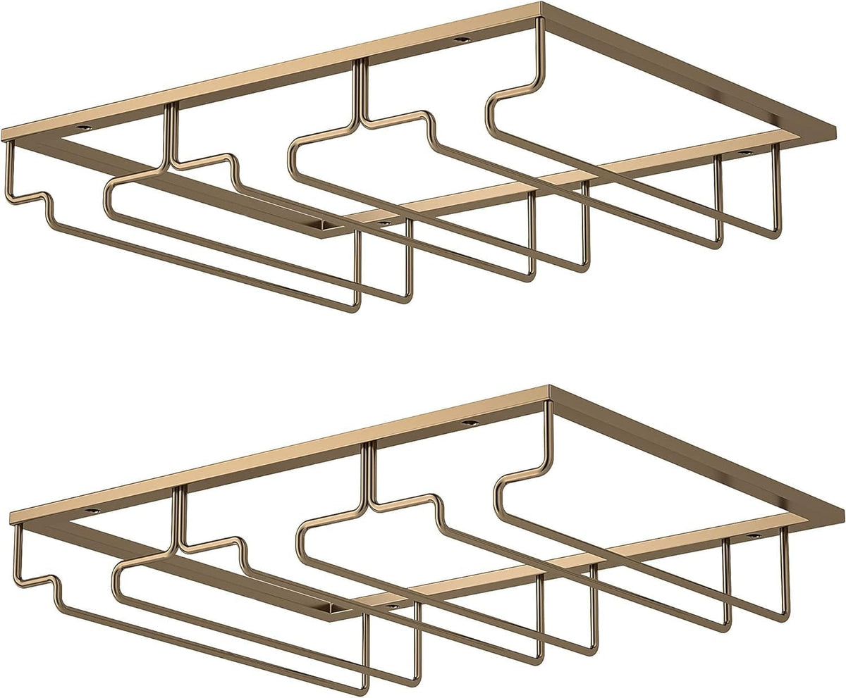 Wine Glass Rack - Under Cabinet Stemware Wine Glass Holder Glasses Storage Hanger 2 Pack Metal