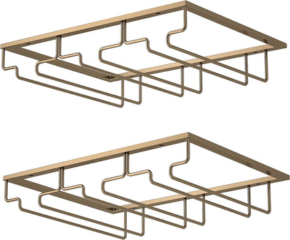 Wine Glass Rack - Under Cabinet Stemware Wine Glass Holder Glasses Storage Hanger 2 Pack Metal