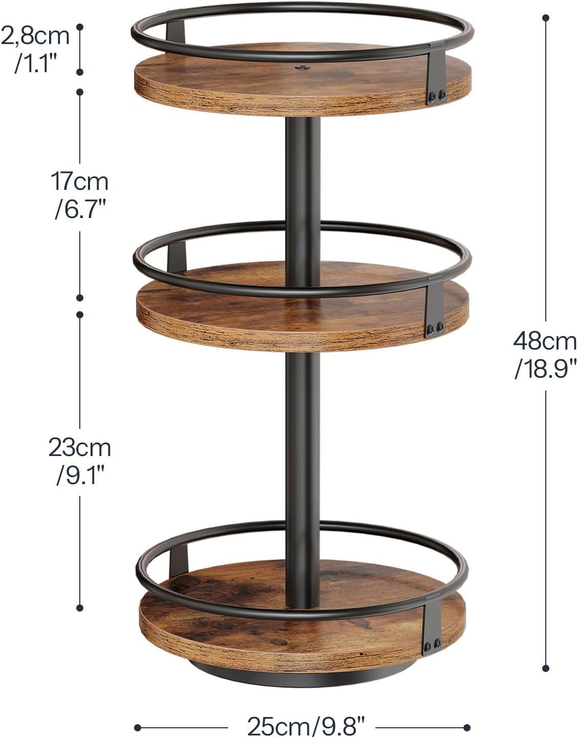 HOOBRO 3-Tier Lazy Susan Organizer, Rotating Spice Rack, Turntable Spice Rack, Vertical Storage