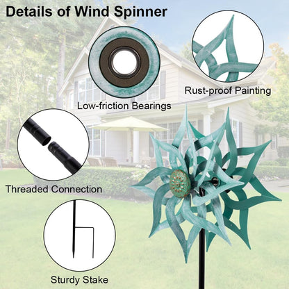 Viveta Metal Wind Spinners,53.5" Kinetic Wind Sculptures,Green Garden Pinwheels Double Layer