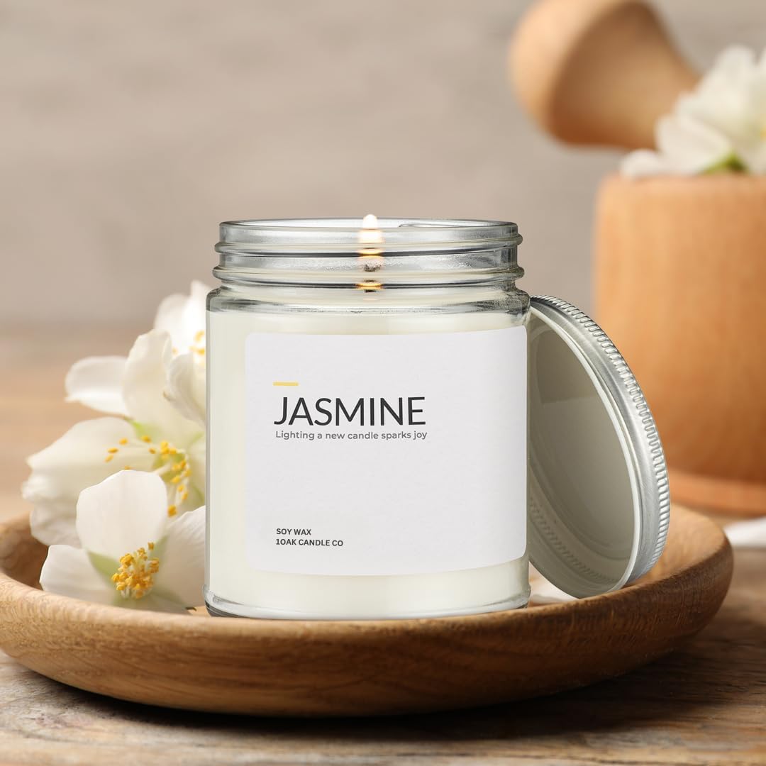 1OAK Jasmine Candle - Soy Wax Scented Candles (Jasmine) - Soy Candles for Home Scented - Long