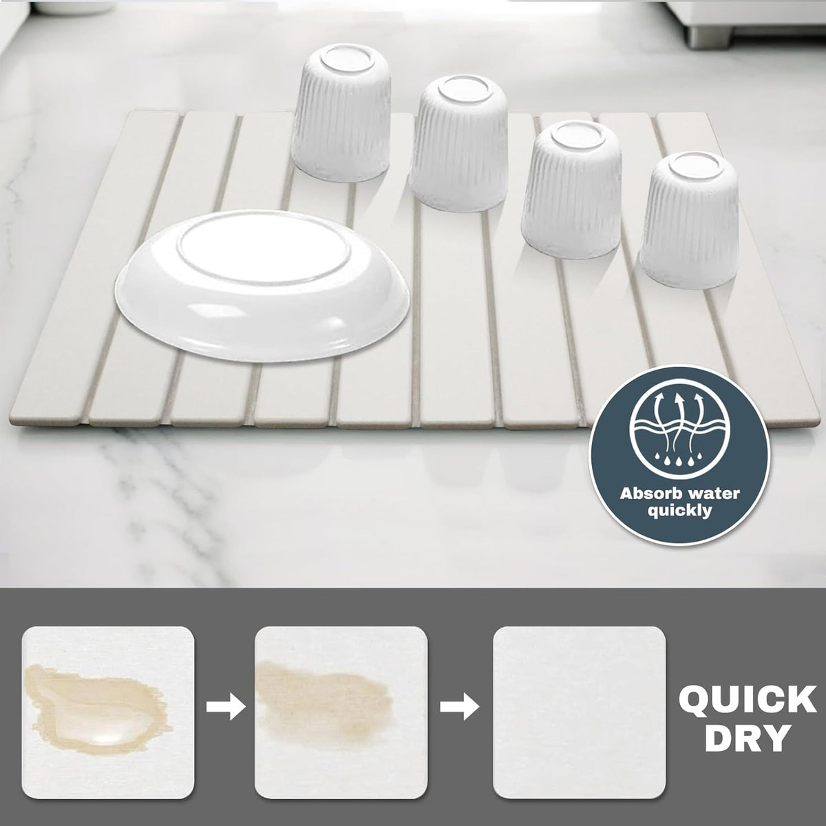 Large Stone Dish Drying Mats for Kitchen Counter, Quick Dry Absorbent Collapsible Dish Drying