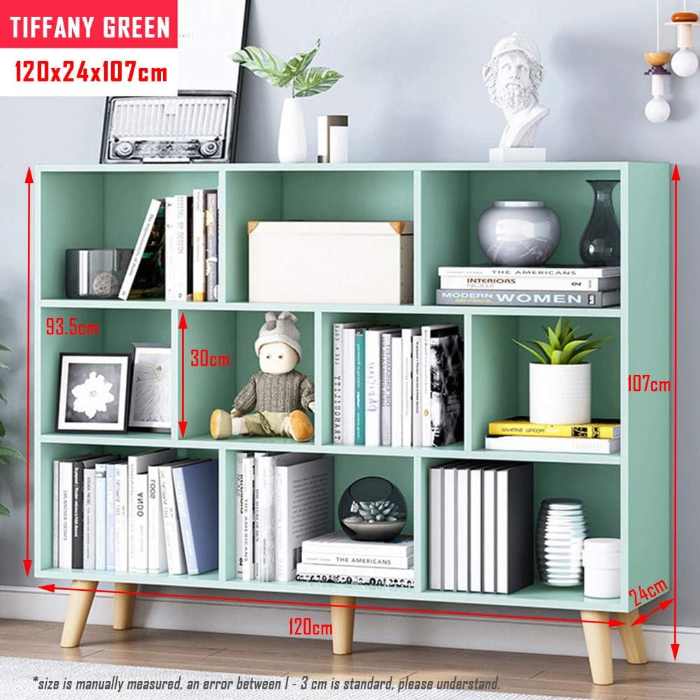 IOTXY Wooden Open Shelf Bookcase - 3-Tier Floor Standing Display Cabinet Rack with Legs, 10 Cubes