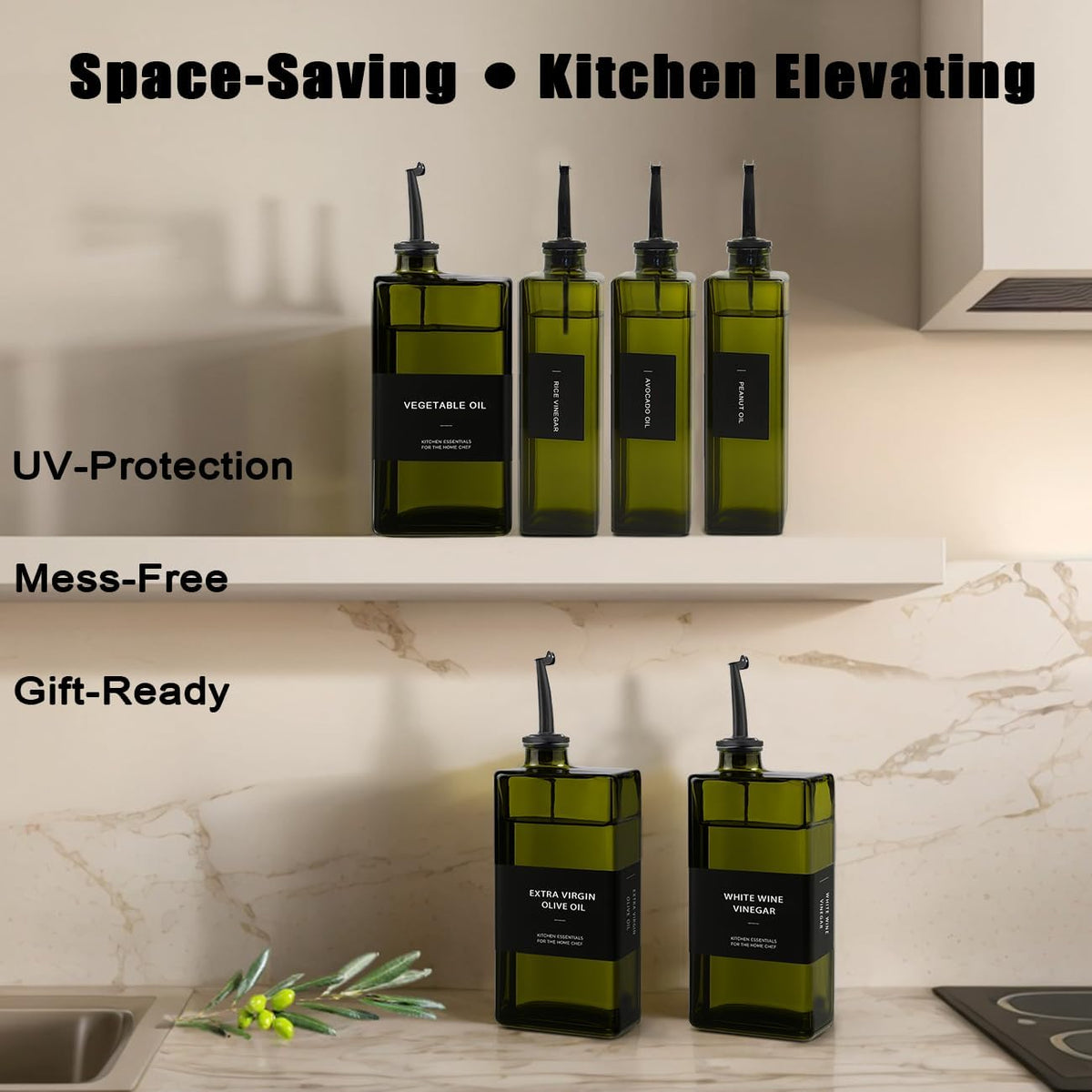 Olive Oil Dispenser Bottle for Kitchen 16.9oz, UV-Blocking Oil and Vinegar Dispenser Set, Soy Sauce