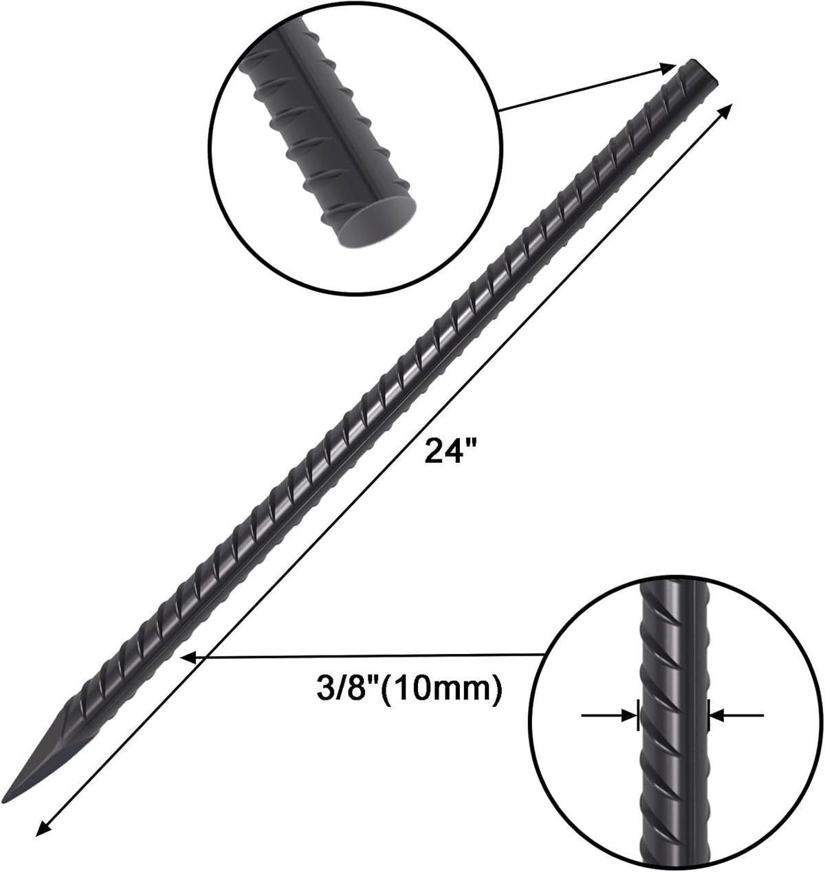 VVOKGO Rebar Stakes 24 Inch Ground Straight Concrete Form Stakes Heavy Duty (8pcs), 3/8" Diameter