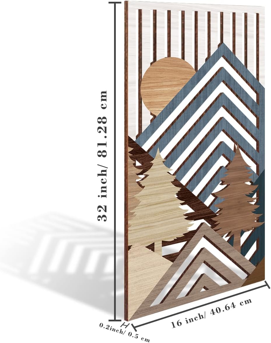 IARTTOP Abstract Mountain Wood Wall Art Large geometric Forest Pine Trees Wooden Wall Decor Boho