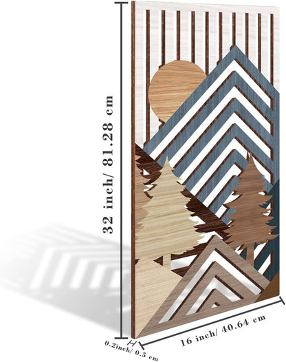 IARTTOP Abstract Mountain Wood Wall Art Large geometric Forest Pine Trees Wooden Wall Decor Boho