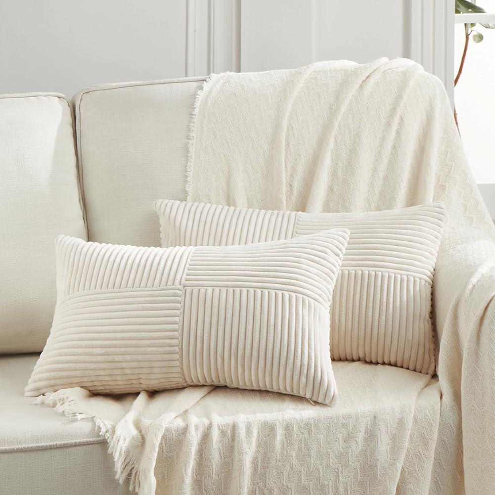 Fancy Homi 2 Packs Cream Long Lumbar Decorative Throw Pillow Covers 16x24 Inch for Couch Bed Sofa